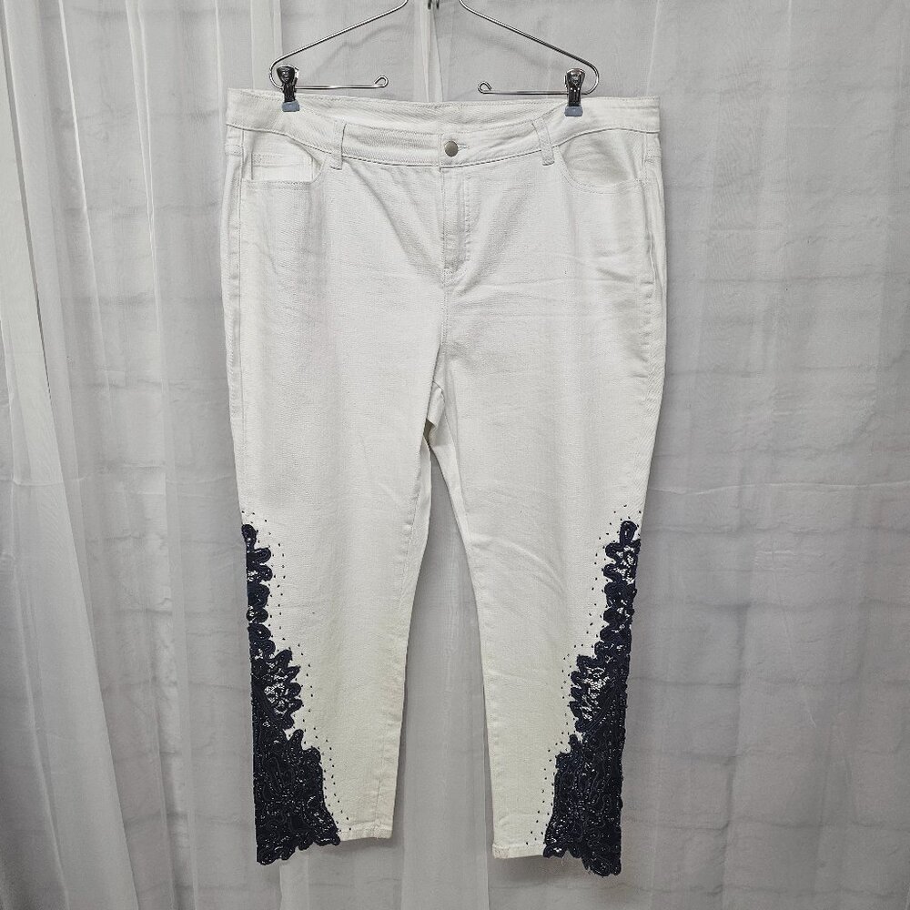 Soft Surroundings White Denim Blue Lace Jeans Beaded Boho 16W